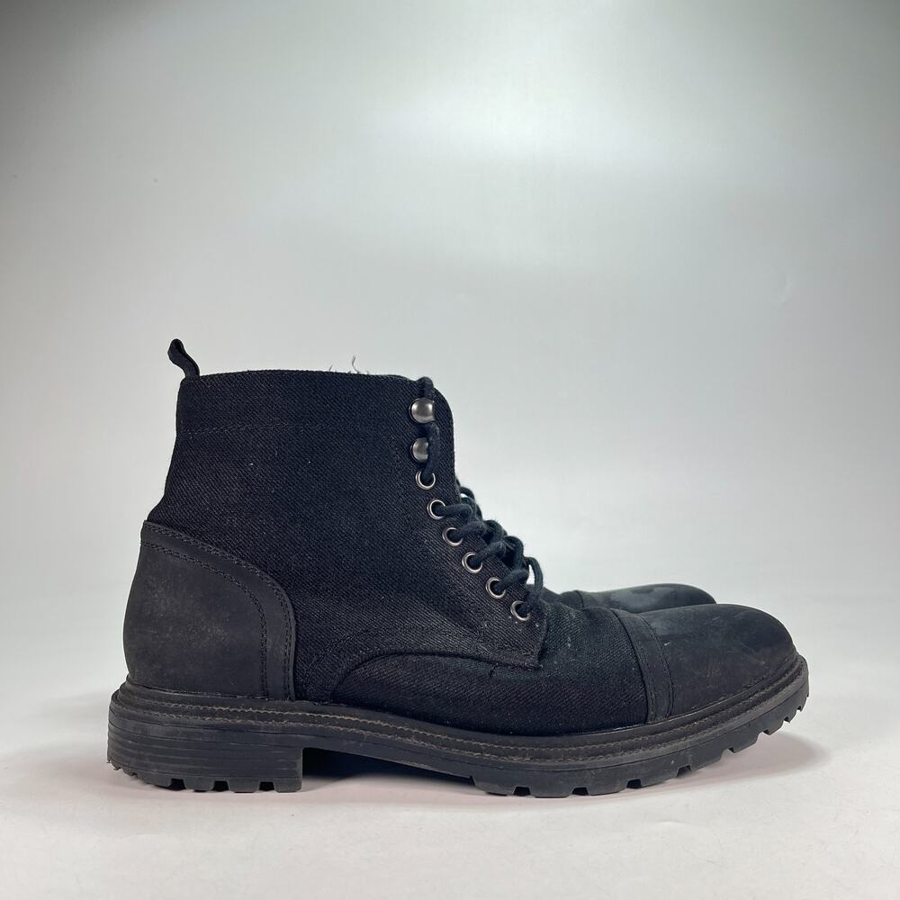 Perry Ellis Portfolio Beacon Black Canvas Cap Toe Ankle Combat Boots Mens Size 8
